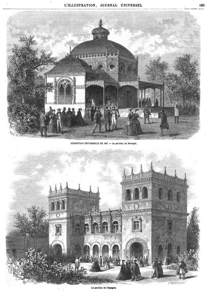 Exposition universellede 1807 . le pavillon du Portugal . le pavillon de l’Espagne.