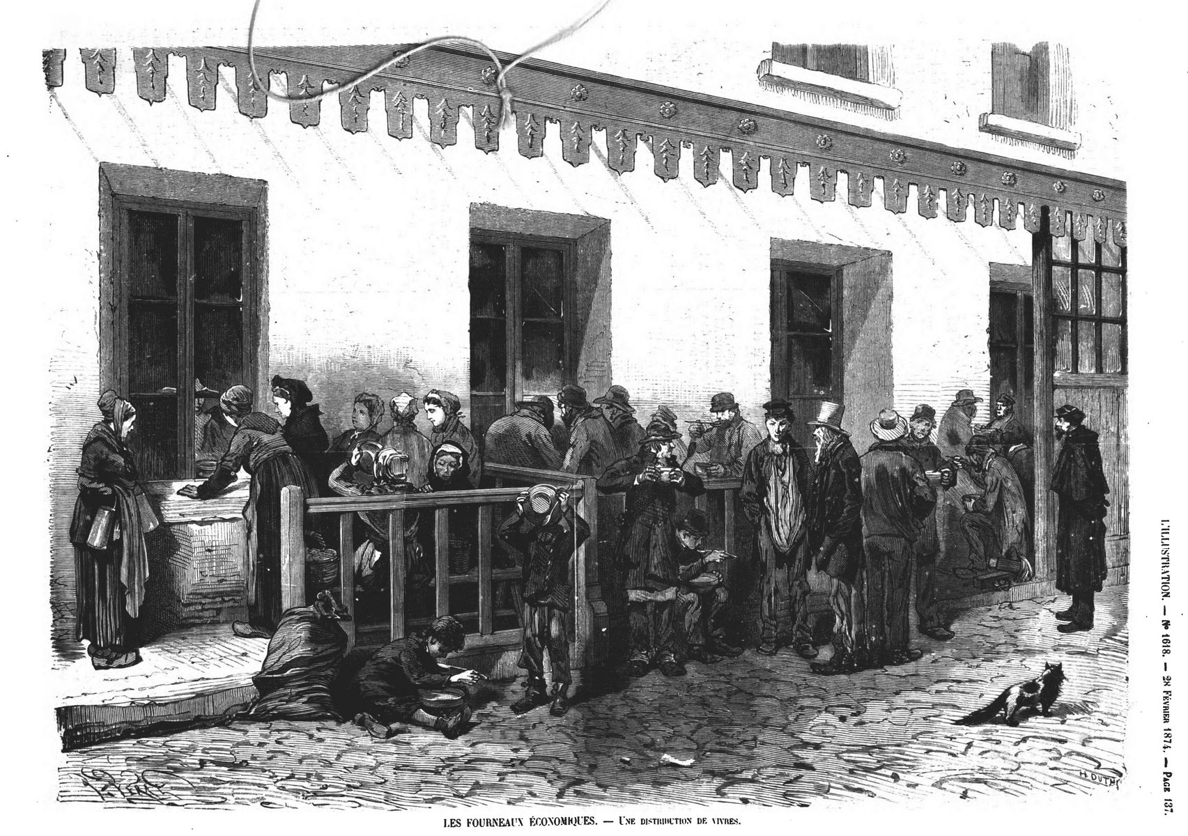 Fourneau de la rue Stanislas : la cuisine; - Une distribution de vivres.1874