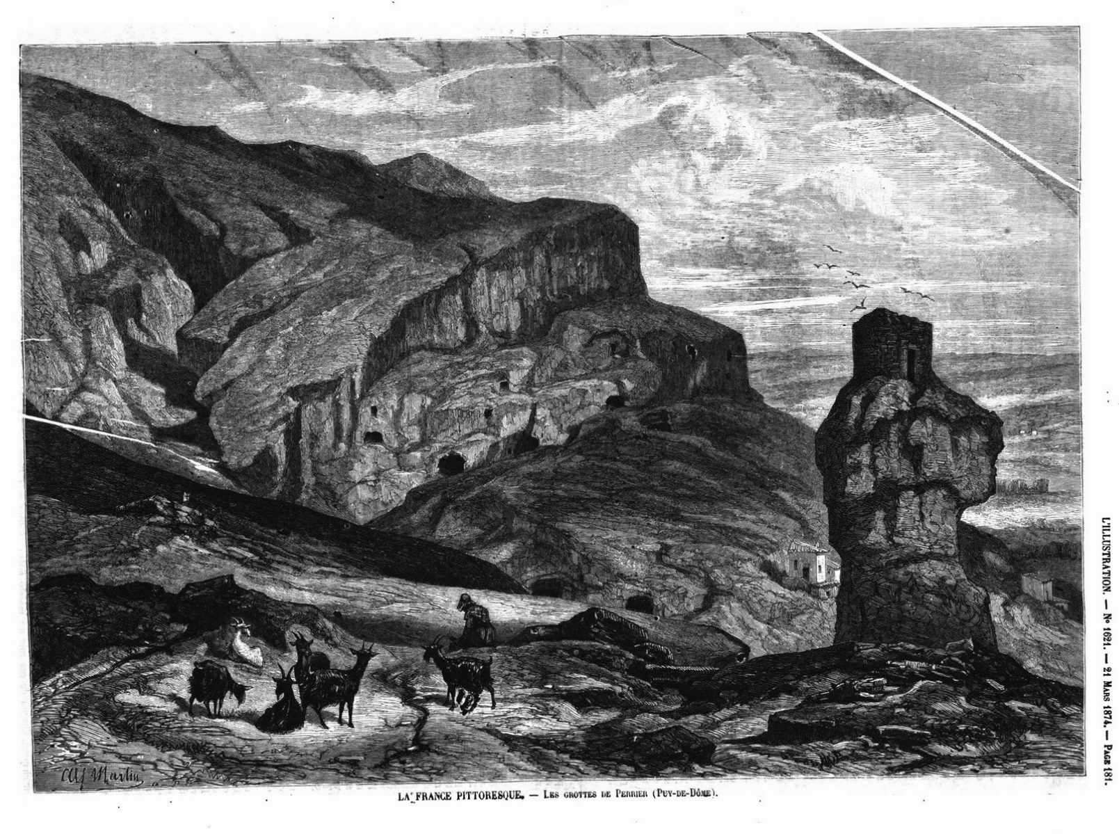 La France pittoresque : les grottes de Perrier (Puy-de-Dôme). (gravure 1874)