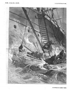 Le naufrage du paquebot transatlantique l’Europe: le dernier canot; (gravure 1874)