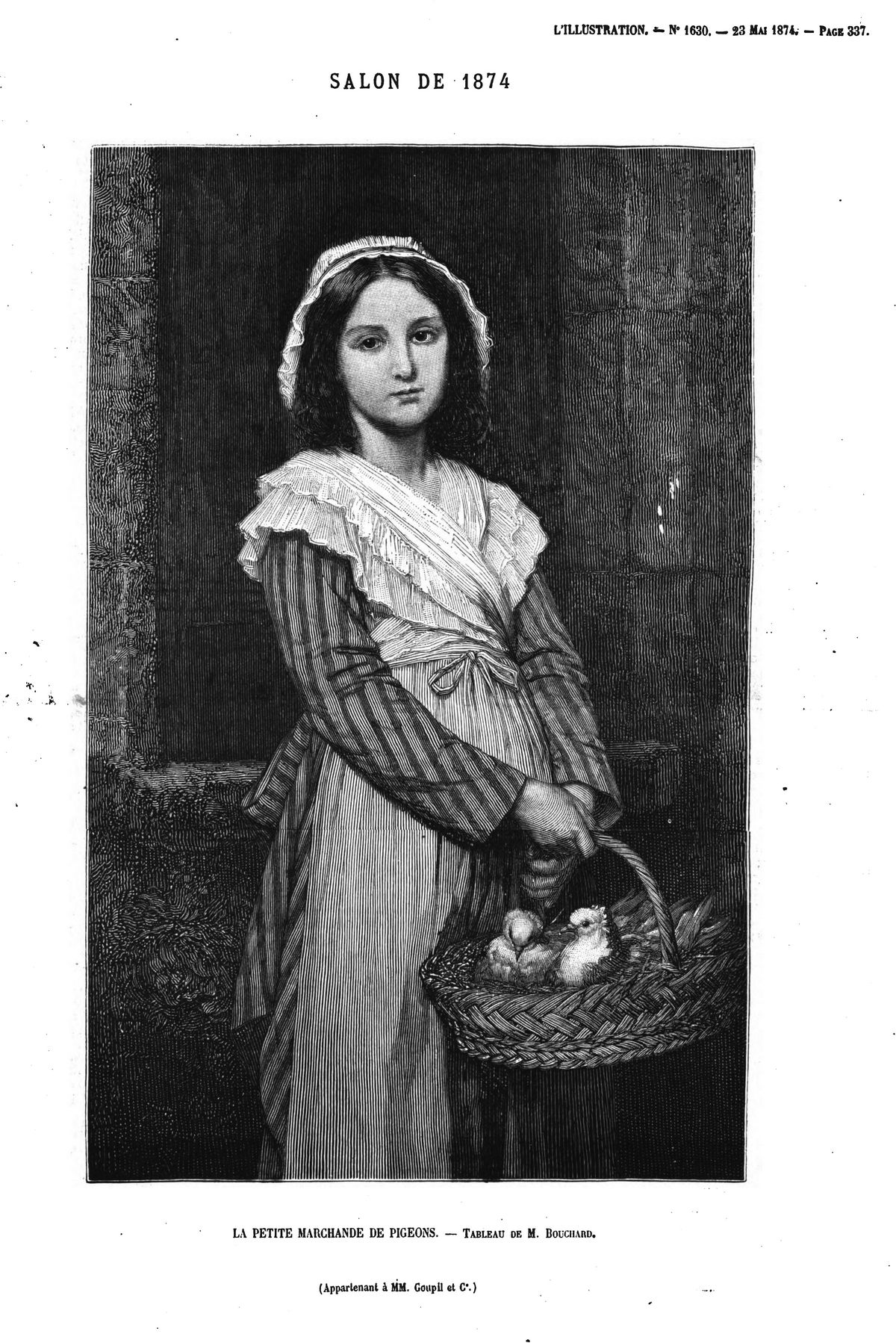 Salou de 1871 : La petite marchande de pigeons, tableau de M. Bouchard. (gravure 1874)