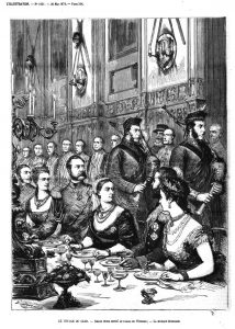 Le Voyage du czar : grand dinner donné au palais de Windsor; la musique écossaise. (gravure 1874)