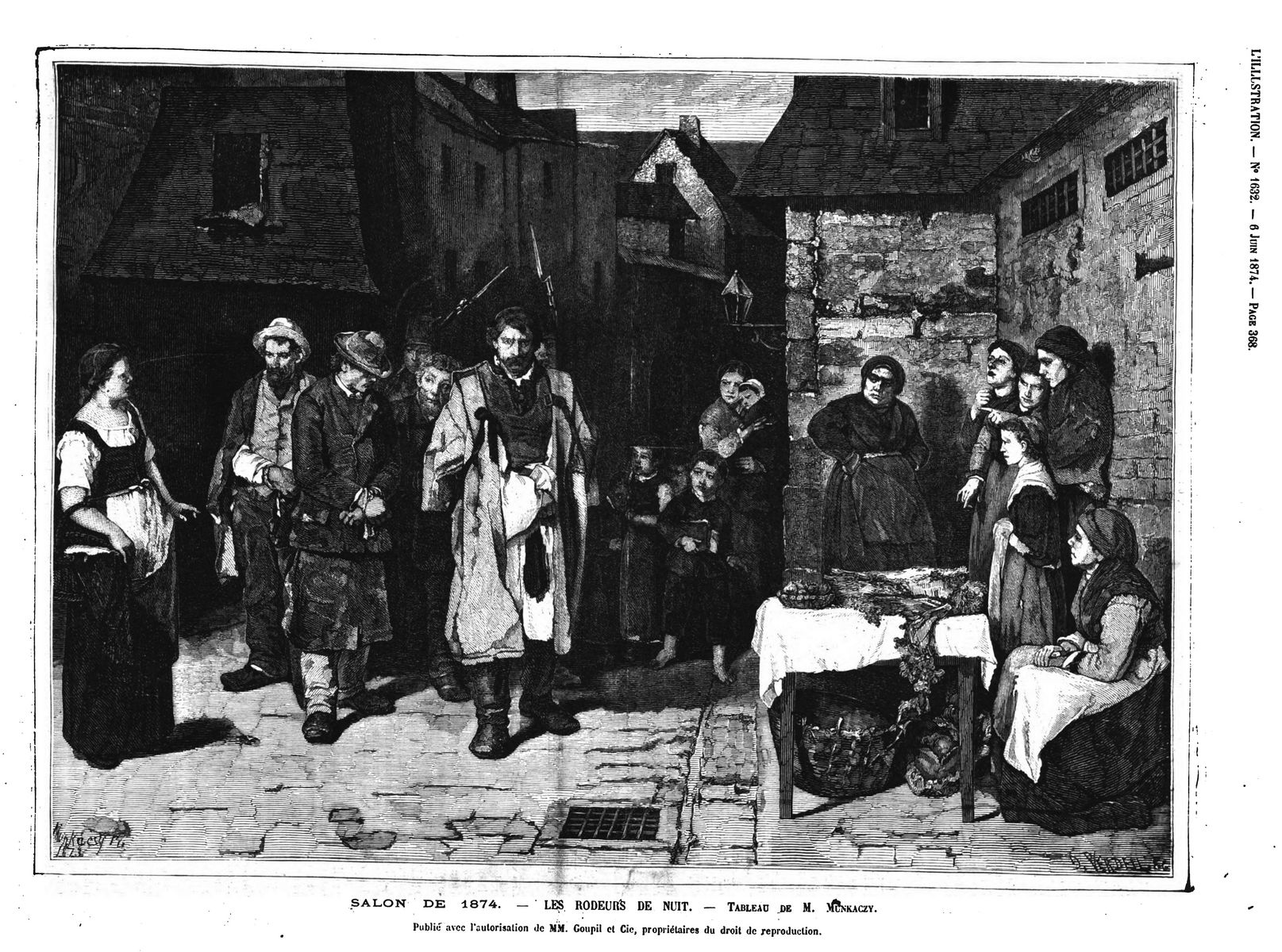 Salon de 1874: Les rôdeurs de nuit, tableau de M. Munkaezy. (gravure 1874)