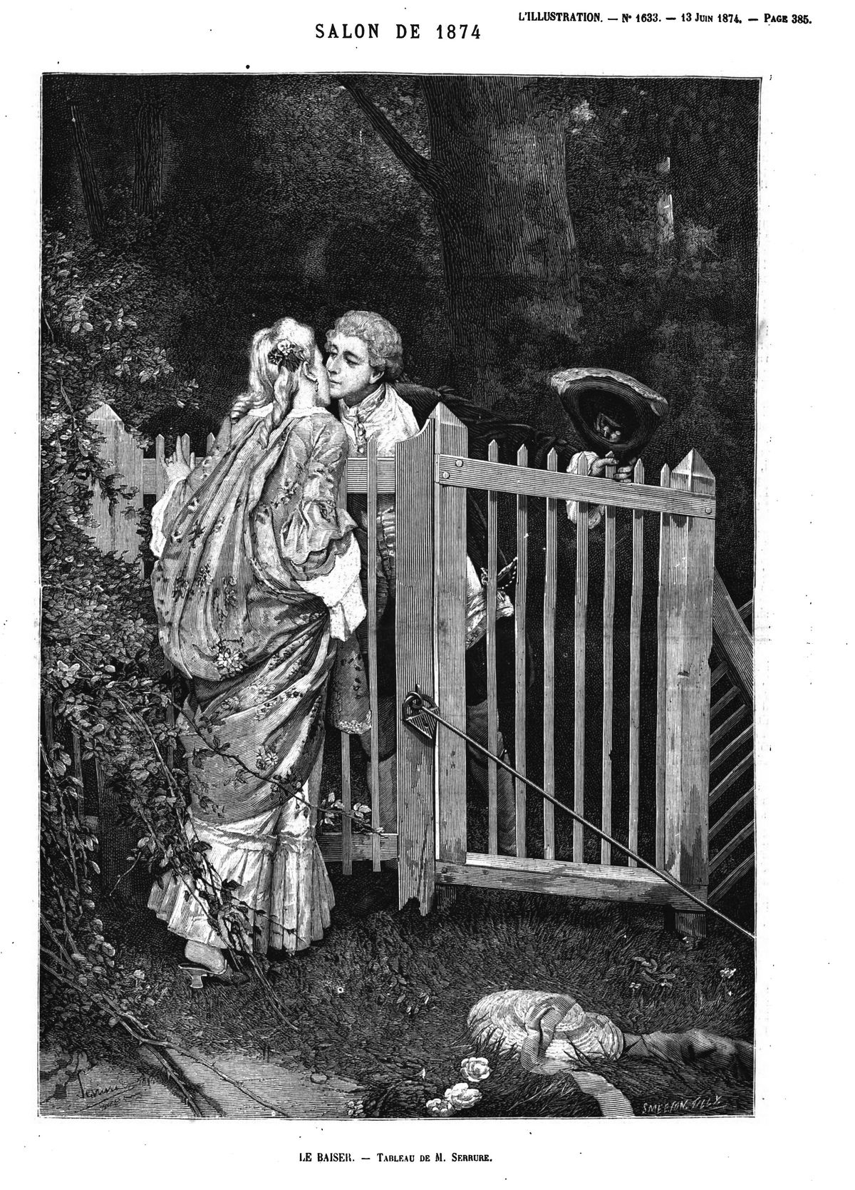 Le baiser, tableau de M. Serrure. (gravure 1874)