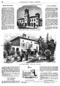 La villa Verdi à Basseto : théâtre Verdi; (gravure 1874) vue extérieure; (gravure 1874) Vue de la villa et des jardins. (gravure 1874)