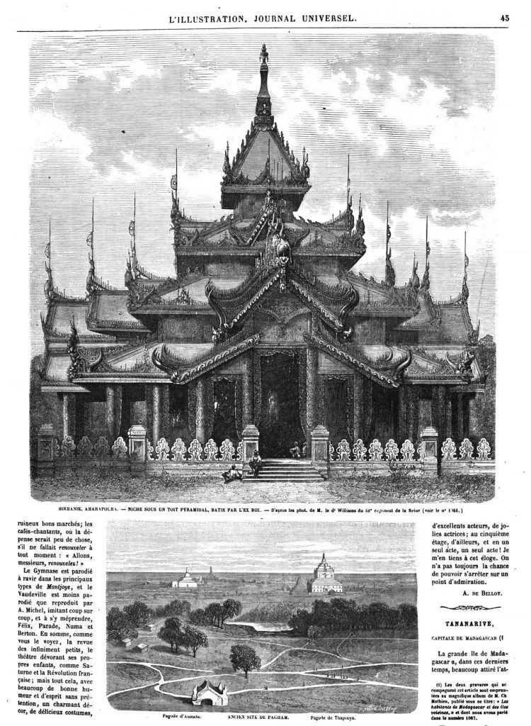 Birmanie : Amarapoura; niche sous un toit pyramidal, bâtie par l’ex-roi ; (gravure 1864)