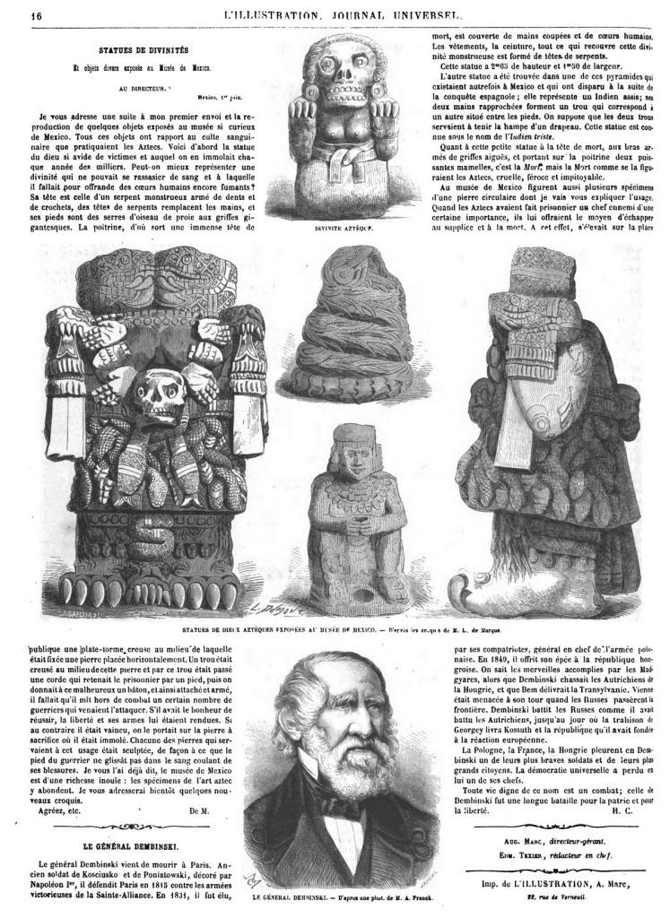 Statues de dieux aztèques exposées au Musée de Mexico. — Le général Dembinski.