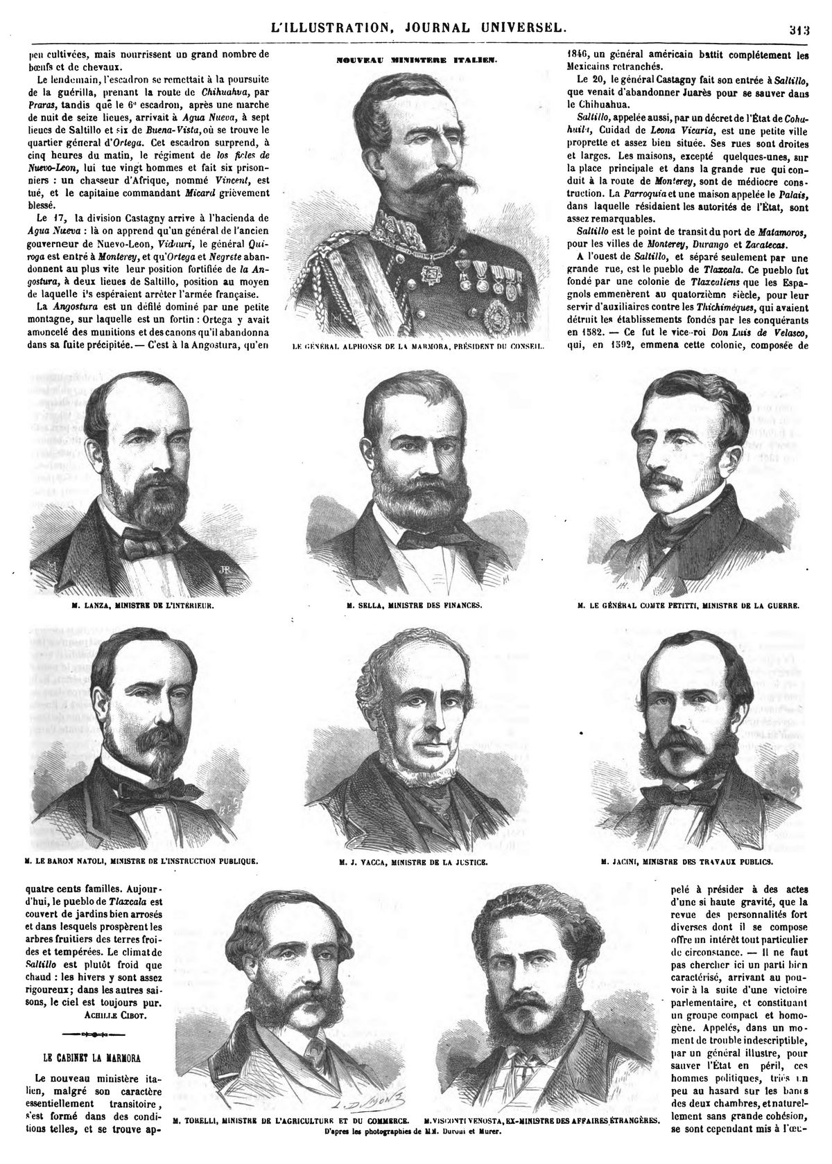 Le cabinet La Marmora (9 gravures). Italie 1864