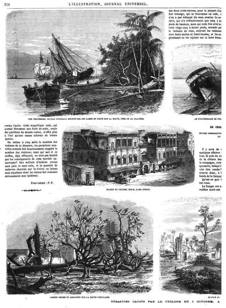 Désastres causés par le cyclone du 5 octobre, à Calcutta. (9 gravures).