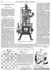 Machine à fabriquer les cigarettes; gravure du 19ème, 1870
