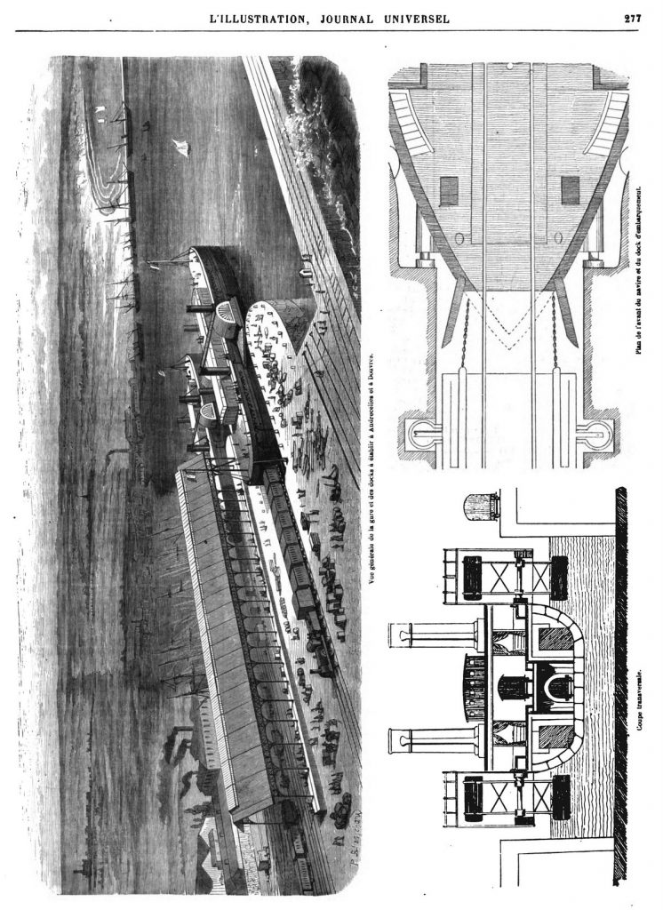 Bac à vapeur sur la Manche (5 gravures). Gravure de 1870