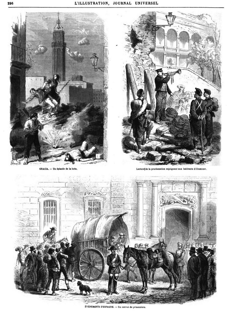 Troubles de Gracia (4 gravures). Dessins et gravures du 19ème siècle