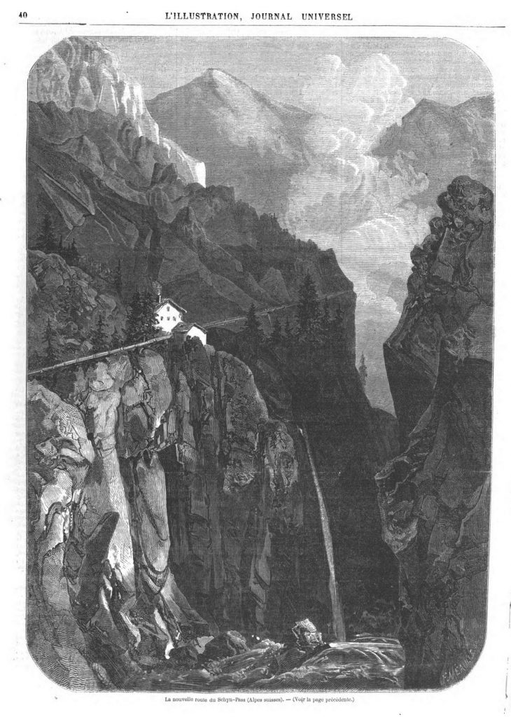 La nouvelle route du Schyn-Pass (Alpes suisses). 1870