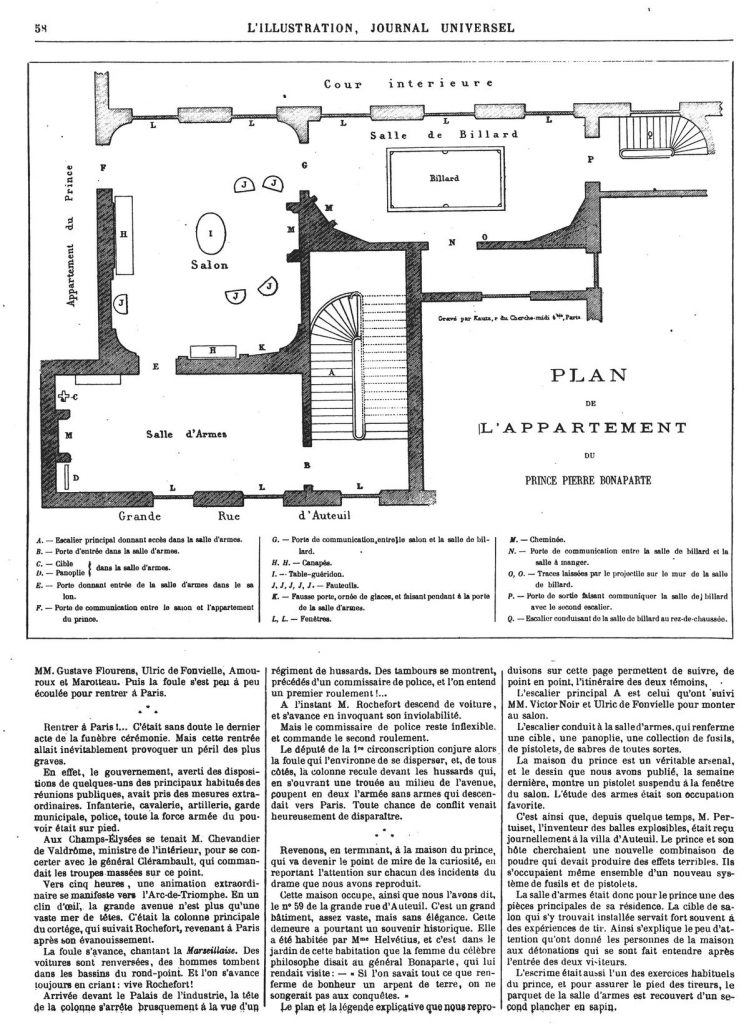 Plan de l’appartement du prince Pierre Bonaparte 1870