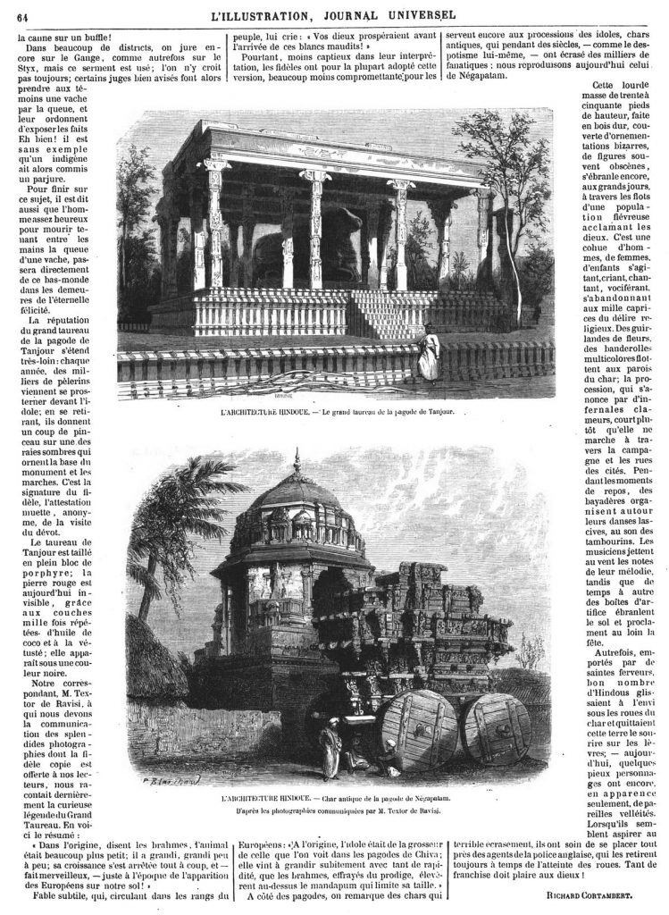 L'AltCHITECTURE HINDOUE. — Char antique de la pagode de Négapatam. D'après les photographies communiquées par M. Textor de Ravisi.