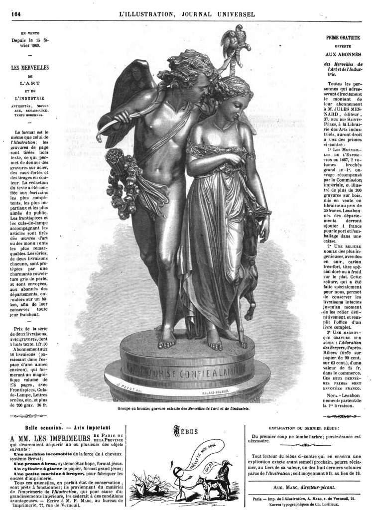 Groupe en bronze; gravure extraite des Merveilles de l'art et de l’industrie. 1870