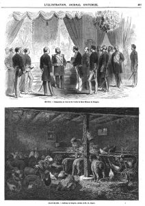 Égypte : présentation au vice-roi de l’ordre de St-Étienne de Hongrie. Gravure 1870 — Salon de 1870: Intérieur de bergerie, tableau de M. Jacque; Gravure 1870