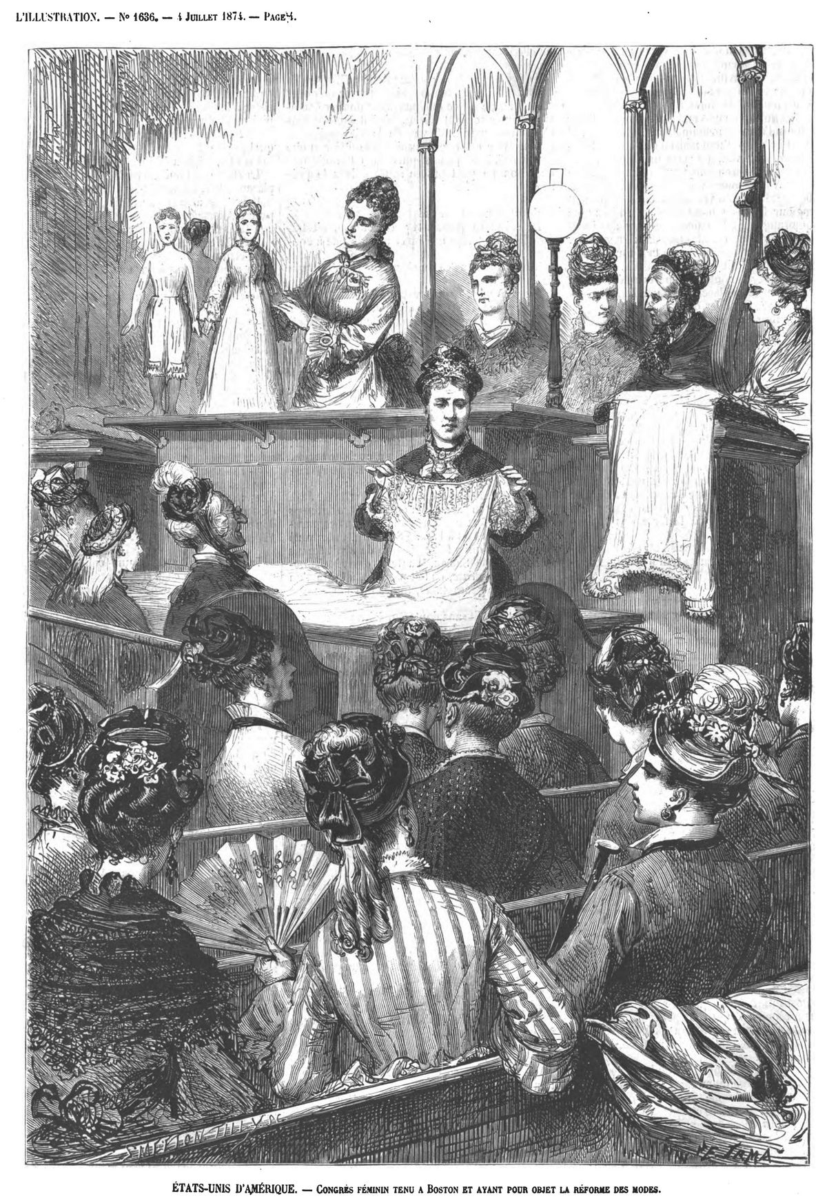 Etats-Unis d’Amérique.: congres féminin tenu à Boston et ayant pour objet la réforme des modes.1874