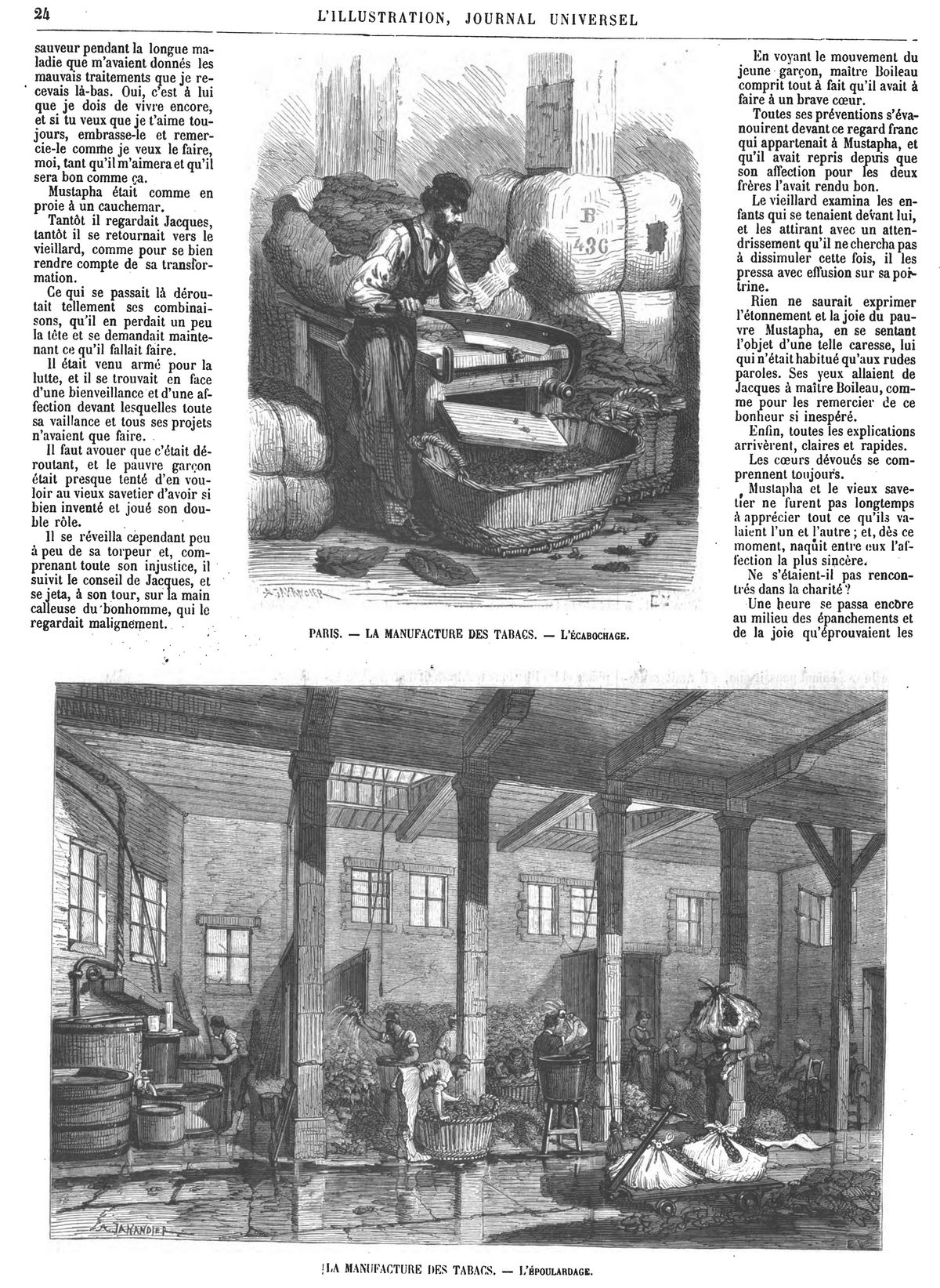 Paris : la Manufacture des tabacs : l’écabochage ; (gravure 1874)