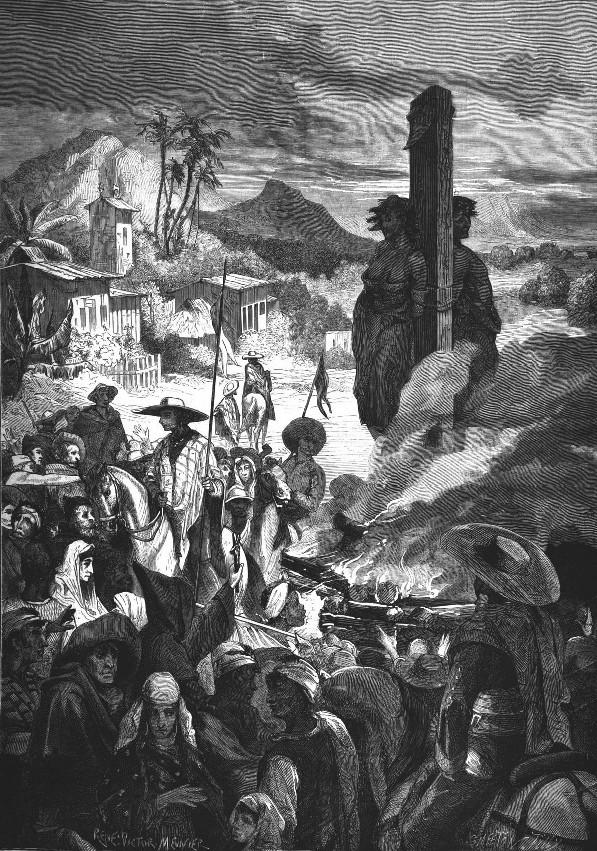 Mexique : exécution de deux sorciers. (gravure 1874)