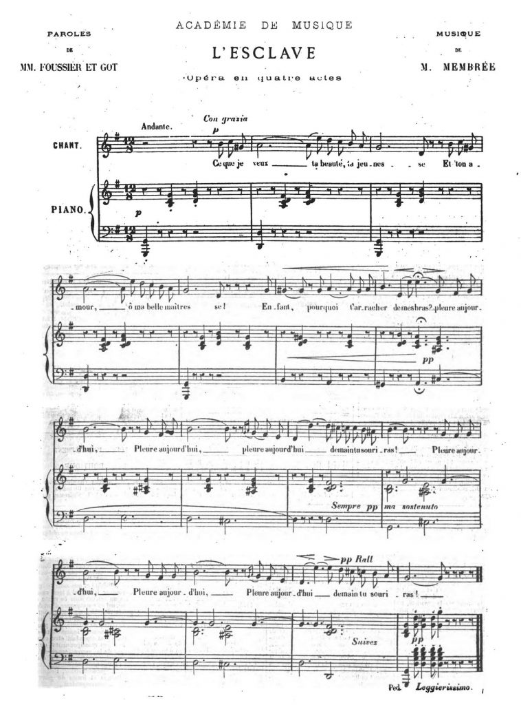 Partition musique l'esclave.1874