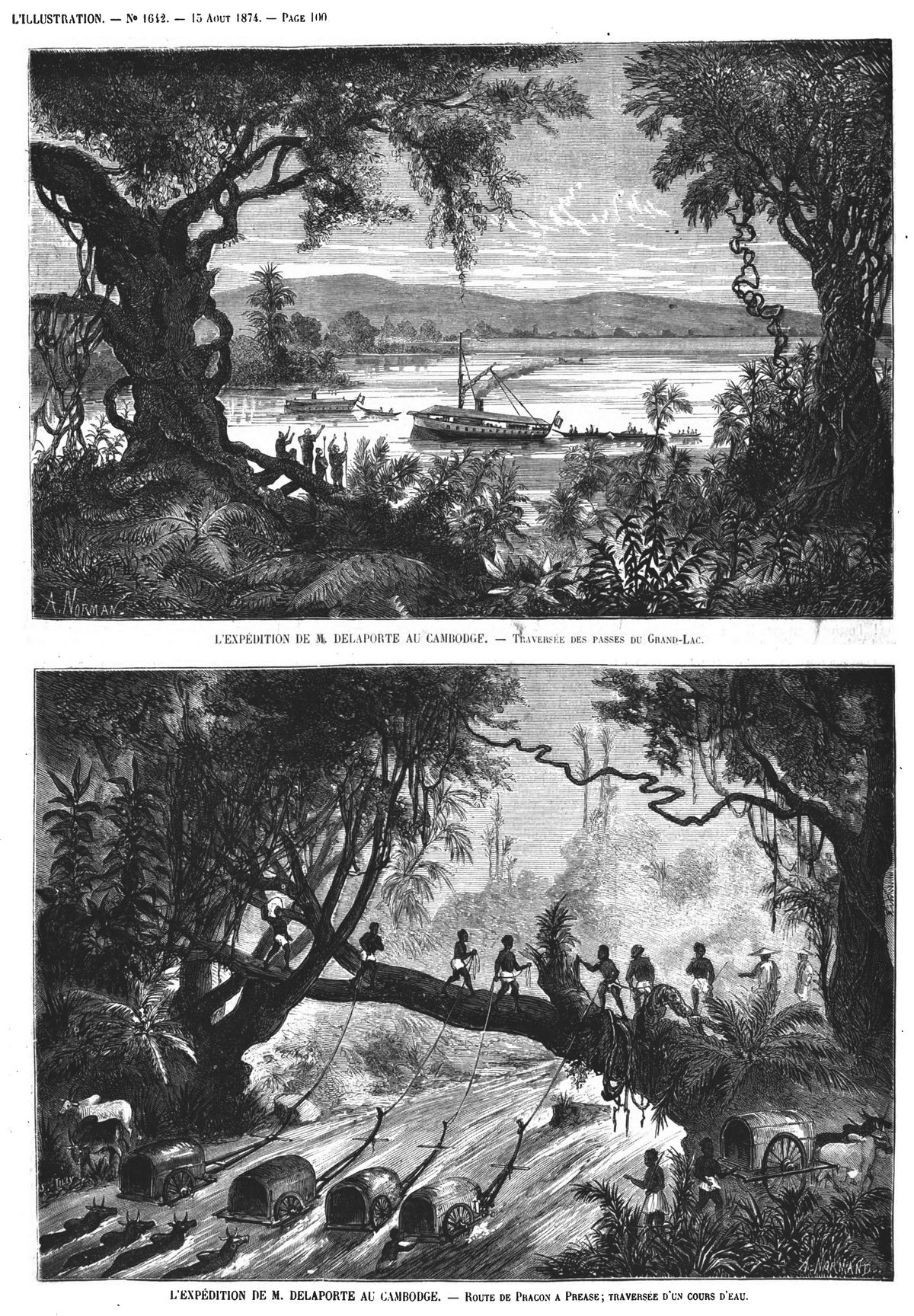 L’expédition de M. Delaporte au Cambodge : traversée des passes du Grand-Lac;(gravure 1874)