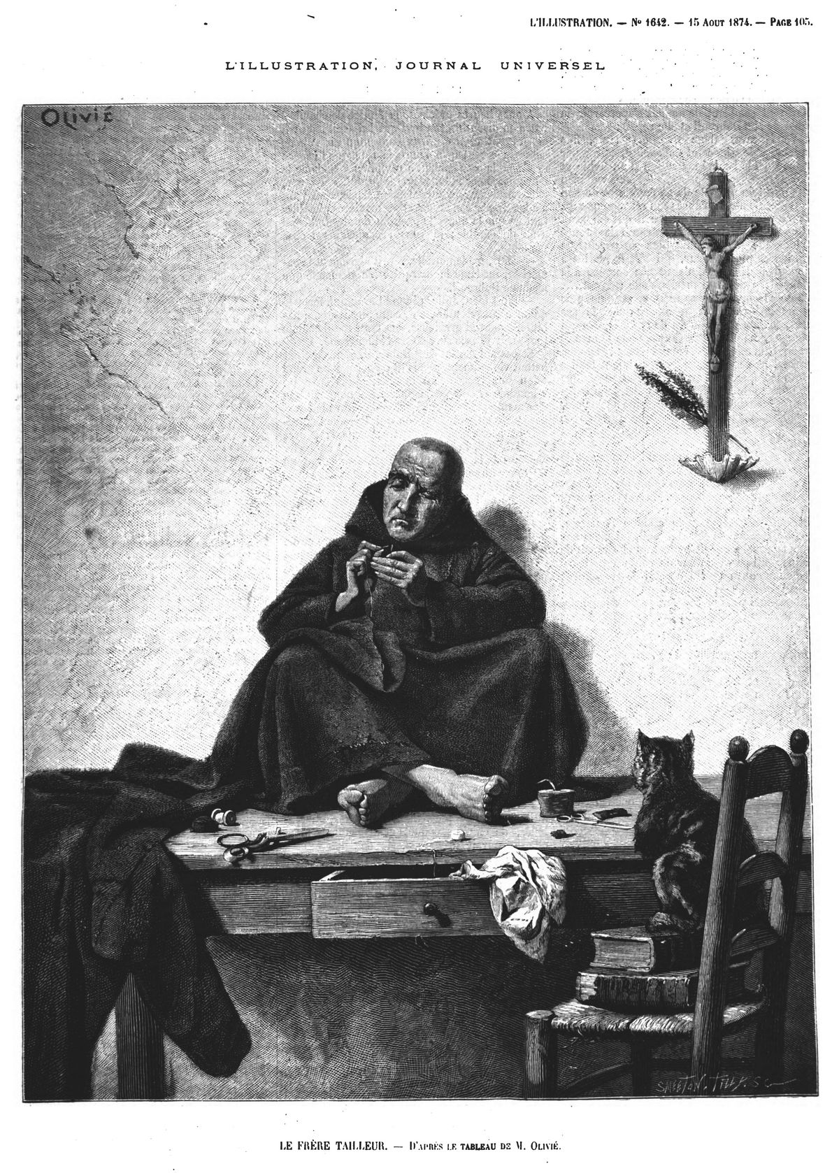Le Frère Tailleur, d’après le tableau de M. Olivié.(gravure 1874)