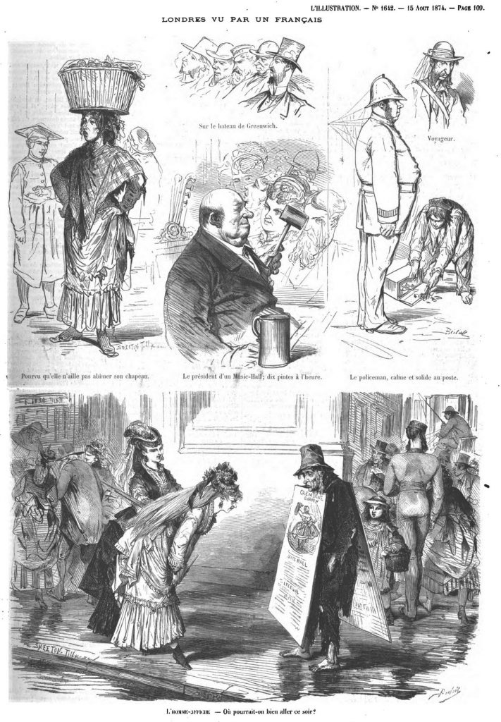 Paris vu par un Anglais, Londres vu par un Français (13 sujets).(gravure 1874)