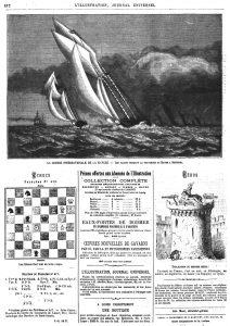 La Course internationale de la Manche : les yachts pendant la traversée du Havre à Southsea.(gravure 1874)