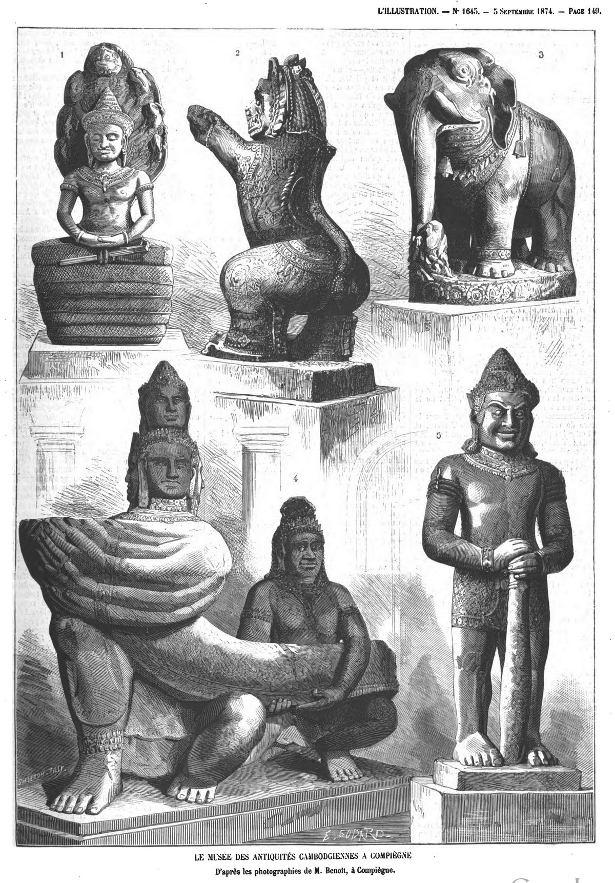 Le Musée des antiquités cambodgiennes à Compiègne. Gravure 1874