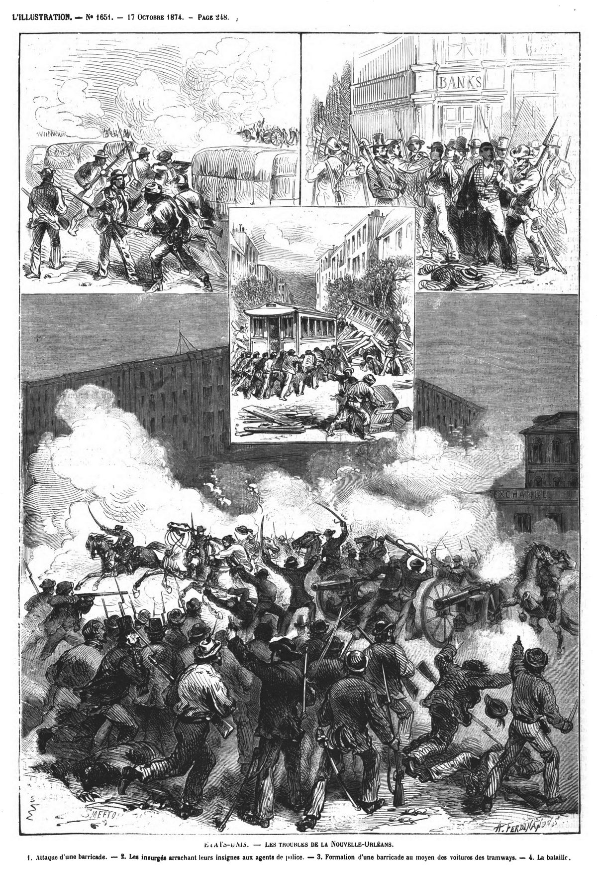 États-Unis : les troubles de la Nouvelle-Orléans. (gravure 1874)