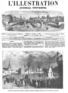 Inauguration du monument élevé à la mémoire du commandant de Dampierre et des mobiles de l’Aube tués pendant le siège de Paris. Gravure 1874