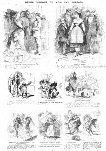 Revue comique du mois, par Bertall (9 sujets). Gravure 1874