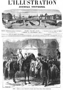 Paris : arrivée à la place du Trône de M. de Zubowitz, venu de Vienne, à cheval, en quinze jours. Gravure 1874