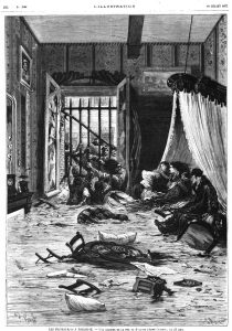 Une chambre de la rue de Bayonne (Saint-Cyprien ), le 23 juin; Gravure 1875