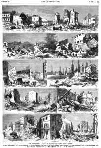 Ruines du faubourg de Saint-Cyprien après le sinistre; Gravure 1875