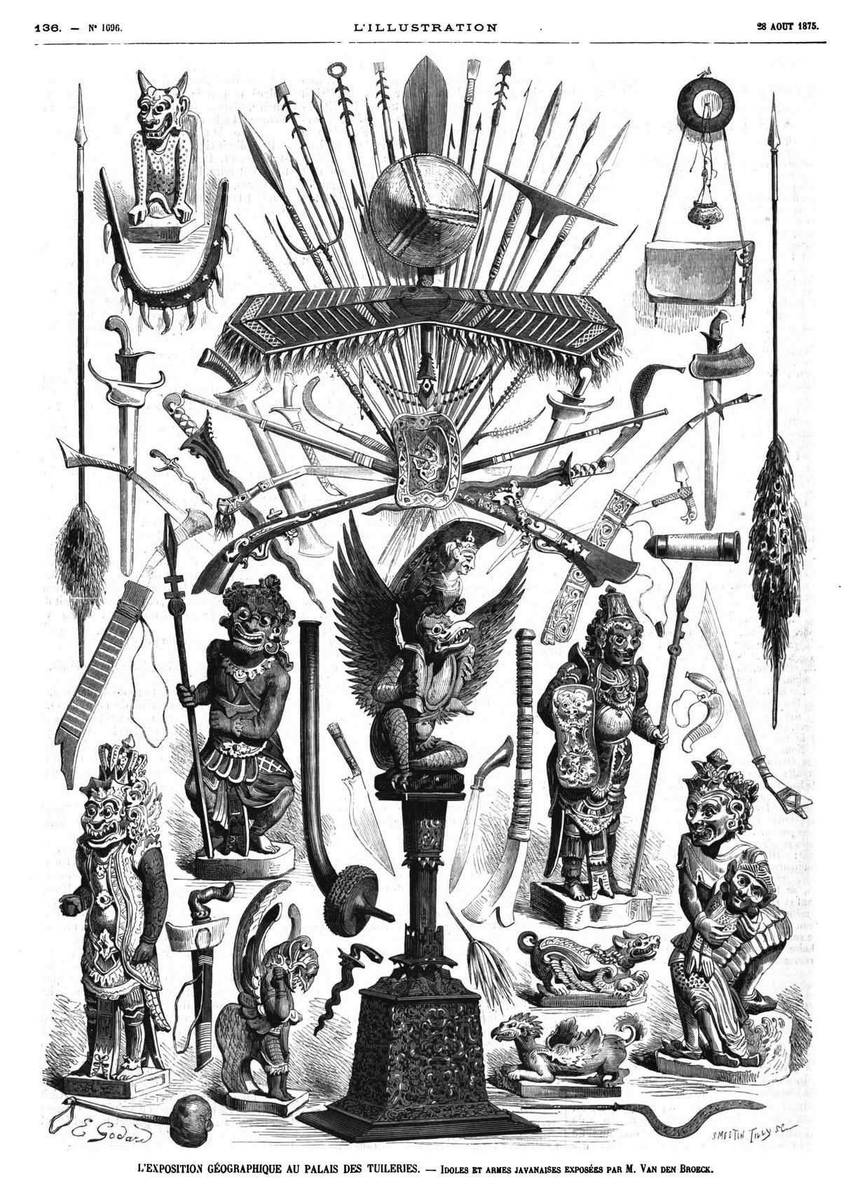 L’exposition géographique au palais des Tuileries : idoles et armes javanaises exposées par M. Van den Brœck. 1875