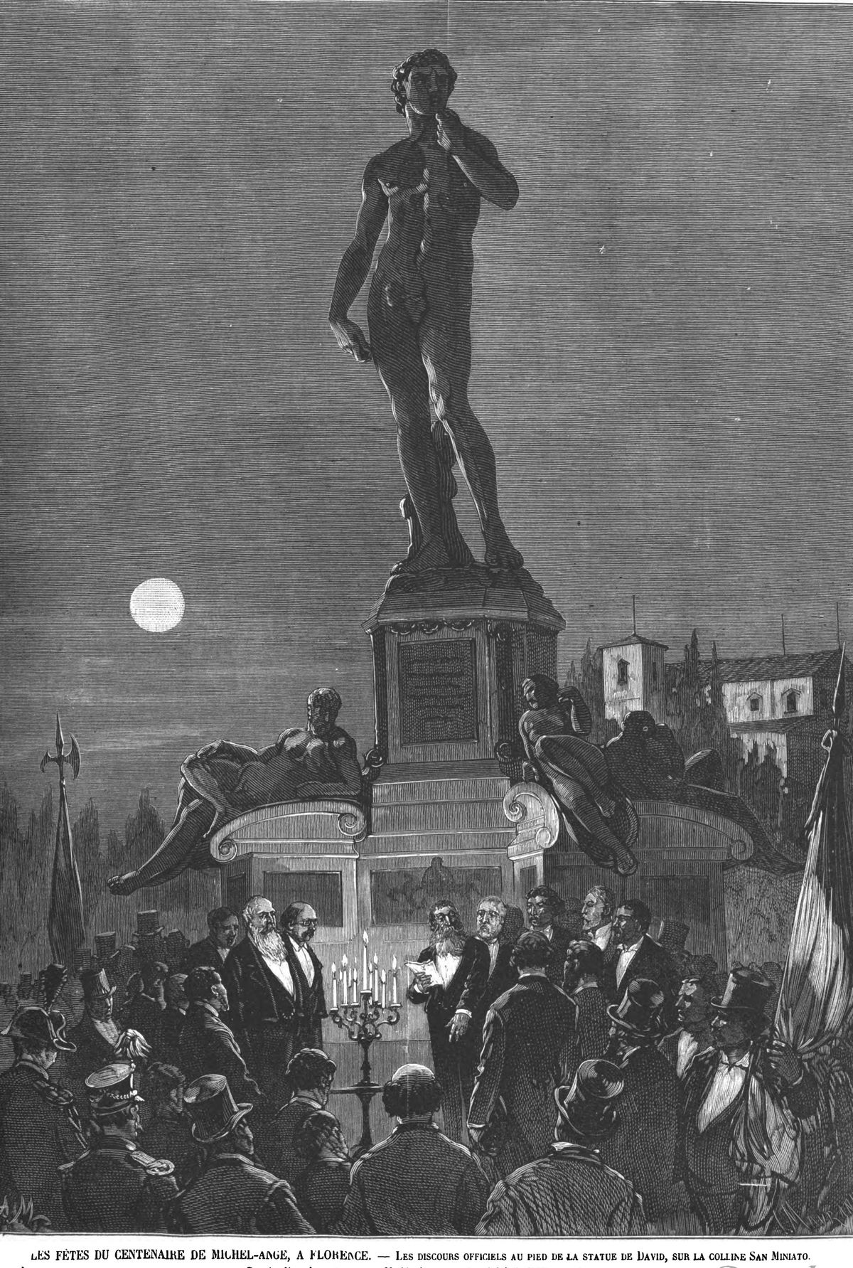 Les fêtes du centenaire de Michel-Ange, à Florence ( 1 gravures ). 1875