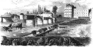 Affaire du 17 avril retraite des fédérés quittant la rive gauche de la Seine, à Asnières