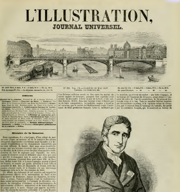 L' ILLUSTRATION 1847 N 221 PORTRAIT DU DOCTEUR JACQUES LISFRANC de SAINT-MARTIN