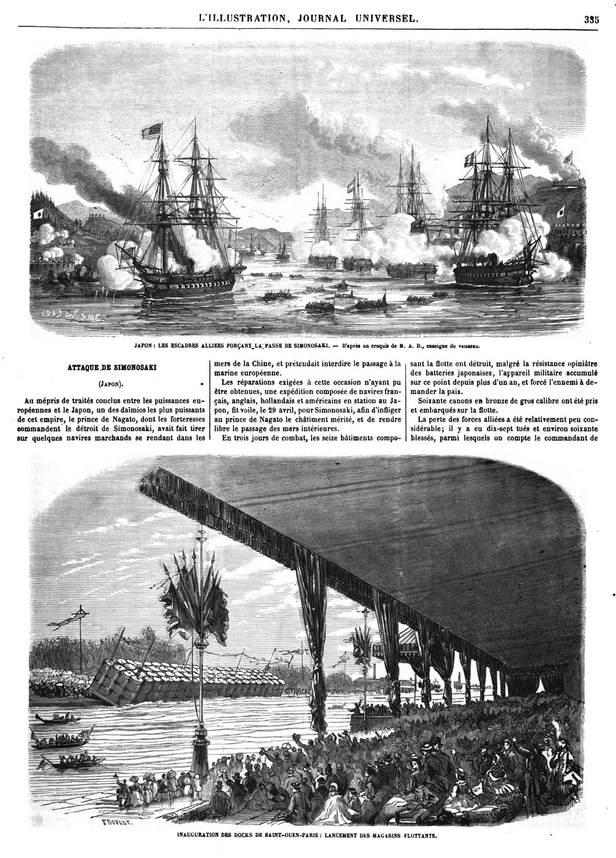 Attaque de Simonosaki (Japon). — Inauguration des docks de Saint-Ouen Paris.