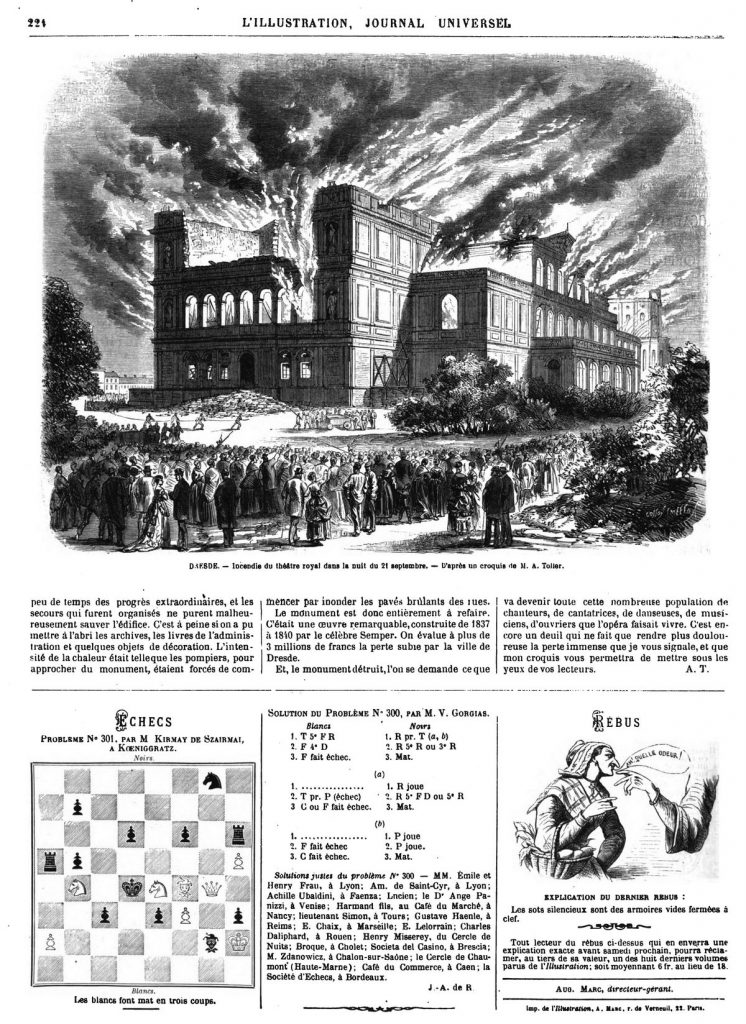 Dresde : Incendie du Théâtre royal. gravure 1869