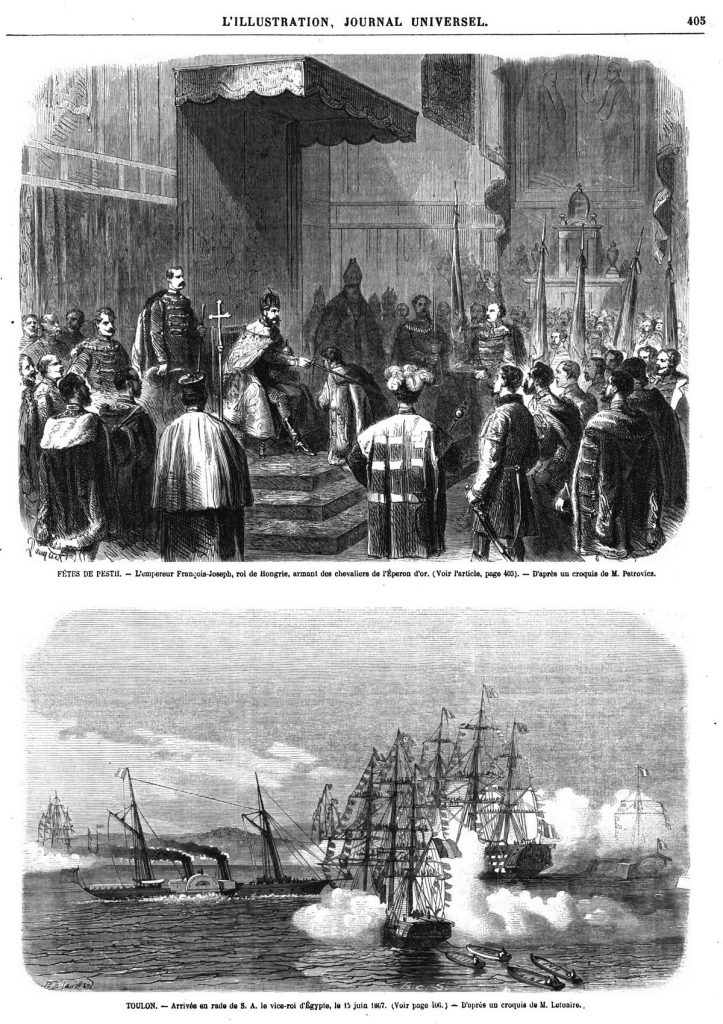 TOULON. - Arrivée en rade de S, A. le vice-roi d'Égypte, le 15 juin 1867. (Voir page 406. ) - D'après un croquis de M. Letuaire.,