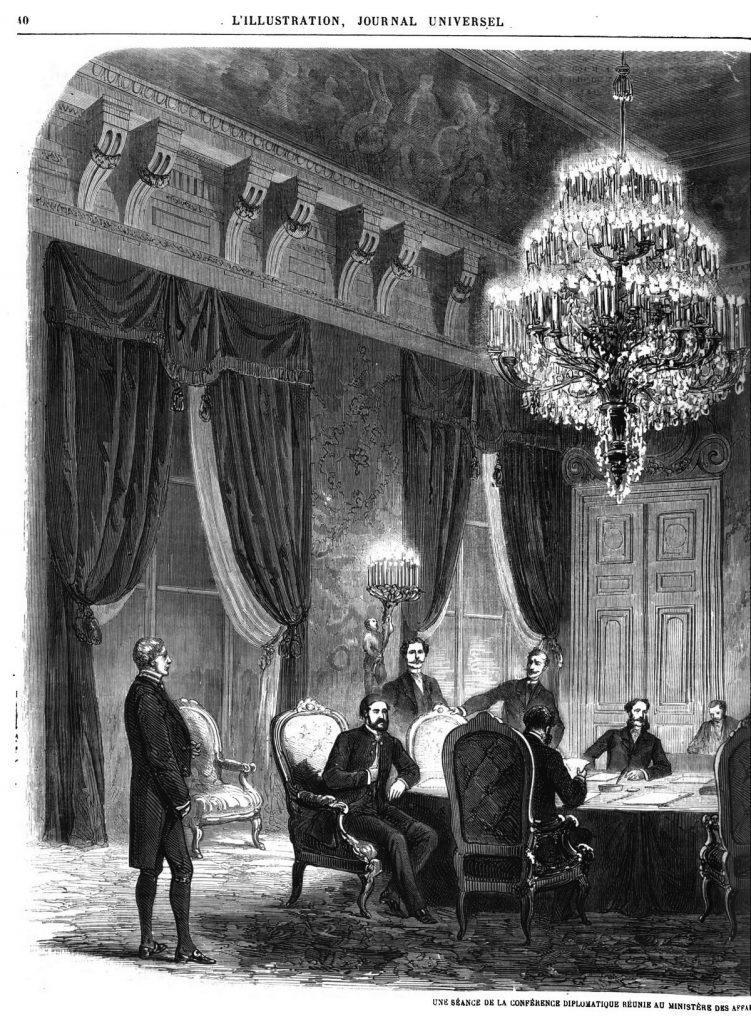 Une séance de la Conférence diplomatique réunie au ministère des affaires étrangères. 1869