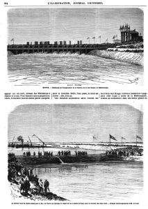 Le dernier coup de pioche donné par S, Exc, Ali Pacha au barrage du réservoir de la plaine de Suez, pour la réunion des deux mers. - (D'après les photographies de M. Arnous).
