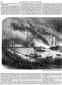 Bordeaux : Aspect général de l'incendie des bâtiments en rade, dans la soirée du 28 septembre. 1869