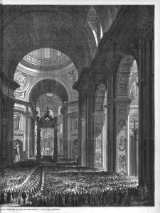 Cérémonies d’ouverture du Concile œcuménique, à Rome : Arrivée du cortège dans la grande nef de Saint-Pierre.