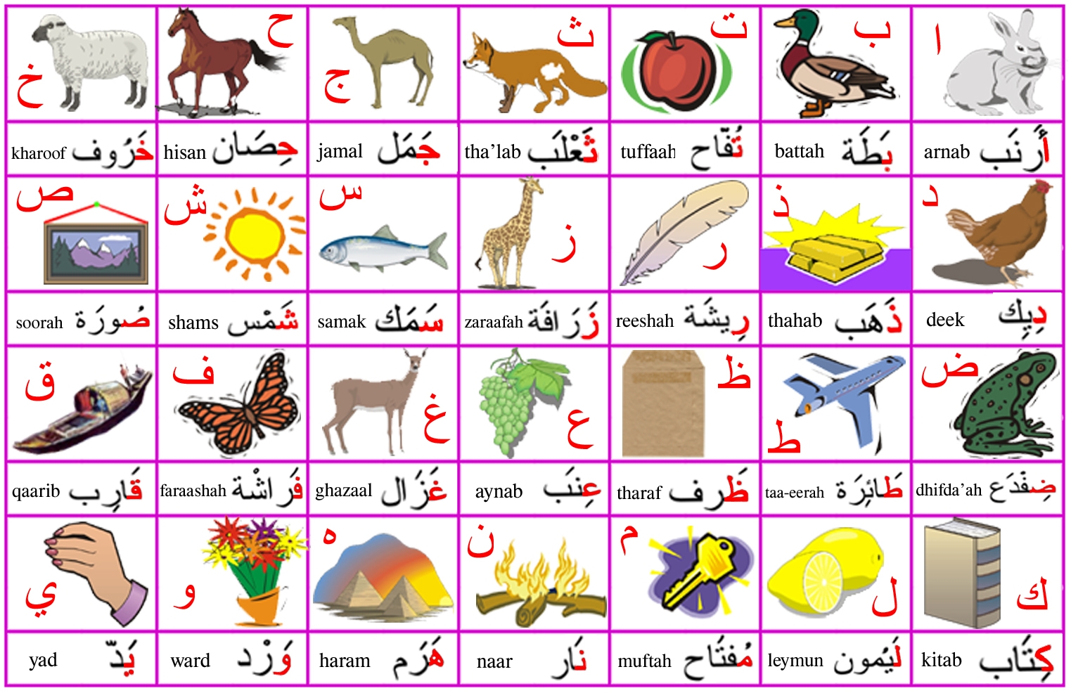 Alphabet Arabe en images à imprimer  Tests & Jeux éducatifs en ligne